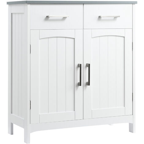 kleankin Freestanding Bathroom Cabinet with 2 Drawers 2 Doors Adjustable Shelf