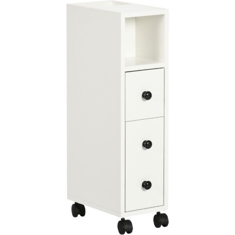 main image of "kleankin Freestanding Slimline Bathroom Cabinet w/ 3 Cabinets Drawer4 Wheels"
