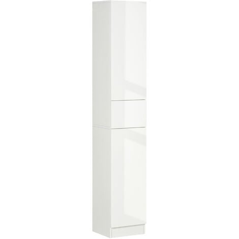 kleankin High Gloss Tall Bathroom Cabinet with Adjustable Shelves White