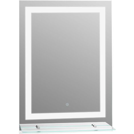 kleankin LED Badspiegel Badezimmerspiegel mit Beleuchtung Glas-Ablage 22W 70x50cm - silber