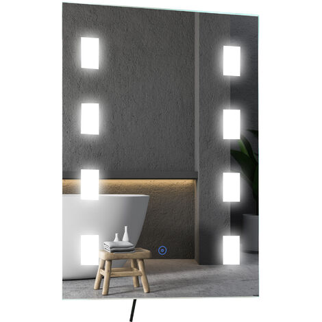 kleankin Lichtspiegel LED Spiegel Anti-Beschlag Badspiegel Badezimmerspiegel Wandspiegel mit Berührungsschalter Silber 70 x 50 x 4 cm - silber