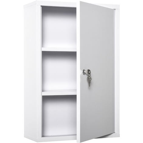 kleankin Medizinschrank Arzneischrank zur Medikamenten-Aufbewahrung, Abschließbar Medikamentenschrank Metall mit 3 Fächern Erste-Hilfe-Schrank, 40 x 18 x 60 cm, Weiß