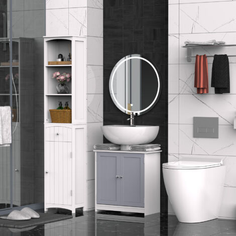 kleankin Meuble salle de bain sous lavabo - meuble sous-vasque - placard 2 portes avec étagère - dim. 60L x 30l x 60H cm - en bois gris blanc