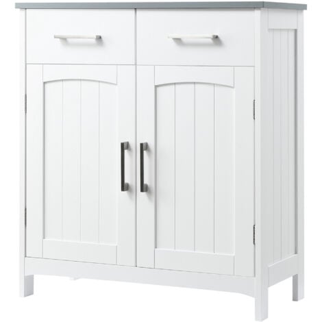 kleankin Mobile Bagno 2 Ante 2 Cassetti e Ripiano Regolabile in MDF Bianco