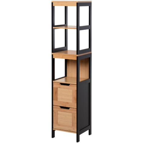 Kleankin Mobile Bagno con 2 Cassetti e 3 Vani Aperti MDF e Bambù 30x30x144.3cm