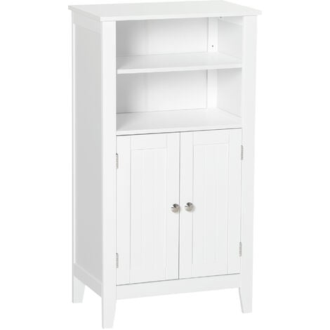 kleankin Mobile Bagno con Armadietto 2 Ante in Legno Bianco e Mensole Regolabili