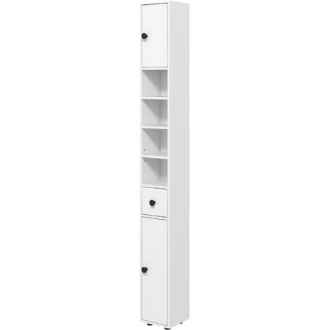 kleankin Mobile Bagno con Cassetto, 2 Armadietti e 4 Ripiani Aperti Bianco