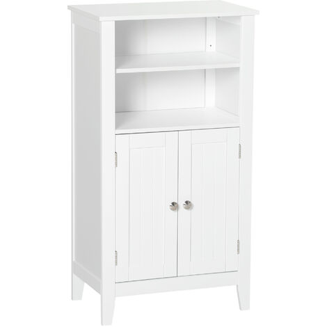kleankin Mobile Bagno con Mensole Regolabili e Armadietto 2 Ante in Legno Bianco, 50x30x93cm