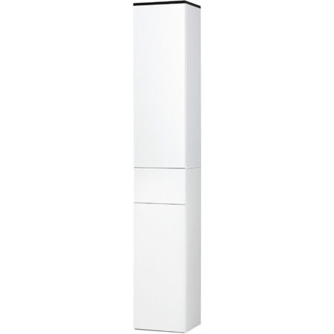 kleankin Mobile Bagno con Ripiano Regolabile, 2 Ripiani Chiusi e un Cassetto in Legno, 30x28x180 cm, Bianco