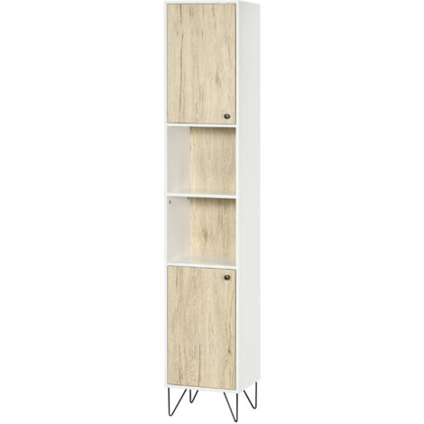 kleankin Mobile Bagno in MDF con 2 Ripiani Aperti e 2 Armadietti