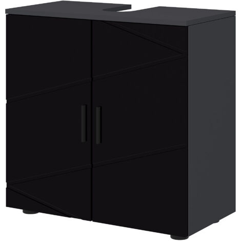 kleankin Mobile Bagno Sottolavabo a 2 Ante in Legno 60x30x60cm Nero Grigio