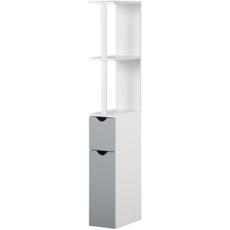 kleankin Mobile Colonna Bagno con 2 Ripiani e 2 Armadietti Bianco e Grigio