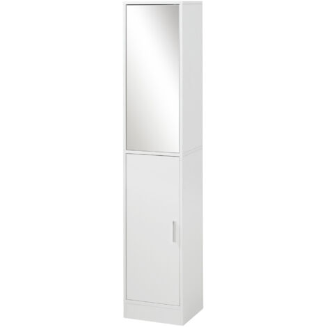 kleankin Mobile Contenitore in Legno a 5 Ripiani con Anta a Specchio Bianco