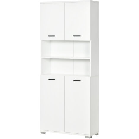 kleankin Mobile da Bagno Multiuso in Truciolato Bianco con Armadietti e Ripiani
