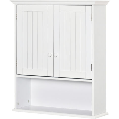 kleankin Mobile Pensile Bagno con Armadietto a 2 Ante e Ripiano Aperto Bianco