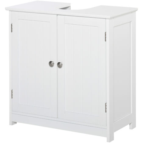 Mobile Bagno Sospeso Con Lavabo - 2 Ante, Cerniere Ammortizzate, 61x40x50 Cm, Bianco Lucido