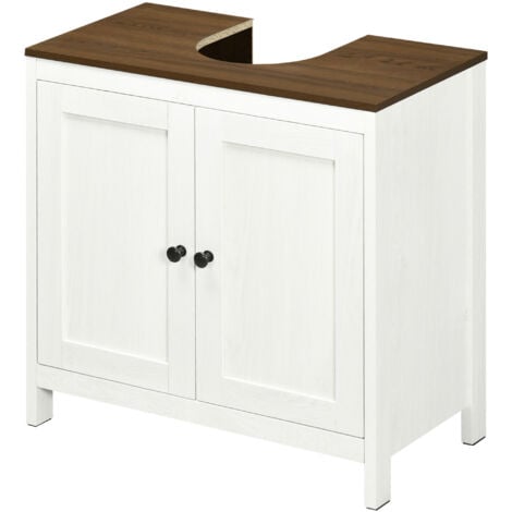 kleankin Mobile Sottolavabo con Ripiano Interno Regolabile Bianco e color Noce