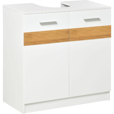 kleankin Mobile Sottolavandino e Sotto Lavabo Bagno in Legno Bianco 60x30x60.5cm