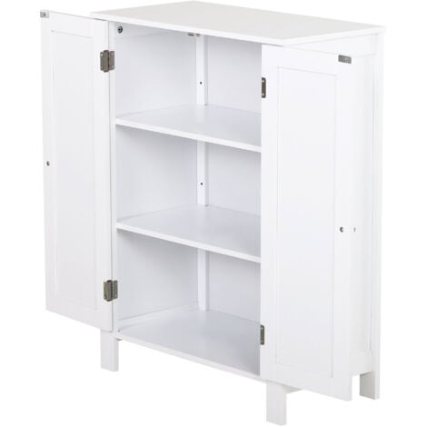 kleankin  Mobiletto 2 Ante con Maniglie 2 Ripiani da Bagno Bianco 60 x 30 x 80cm