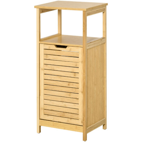 kleankin Mobiletto Bagno con Cesto Multifunzione per Bucato e Giocattoli, Mobile Portabiancheria da Bagno in MDF e Bambù, 40x30x86.5cm, Color Naturale