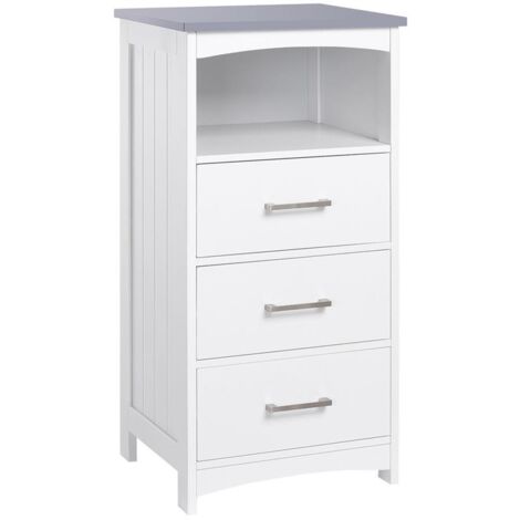 KLEANKIN MOBILETTO BAGNO CON SCAFFALE APERTO E 3 CASSETTI IN MDF. 40X33X80CM. BIANCO