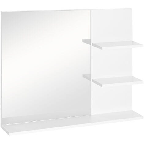 kleankin Mobiletto Pensile Bagno 60 x 10 x 48cm, Specchio 3 Ripiani MDF Bianco