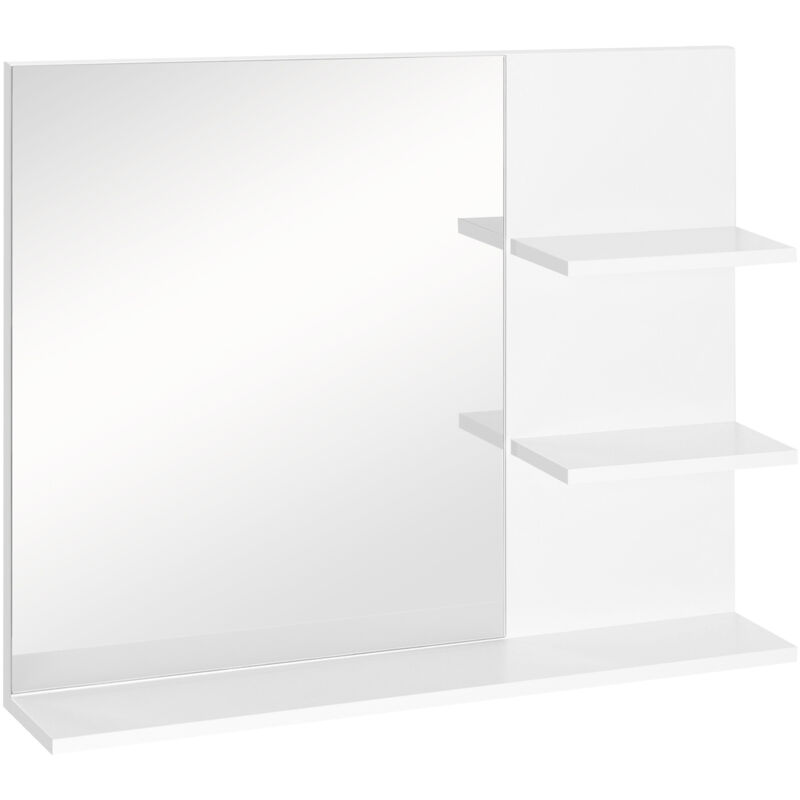 Mobiletto Pensile Bagno 60 x 10 x 48cm, Specchio 3 Ripiani mdf Bianco - Kleankin