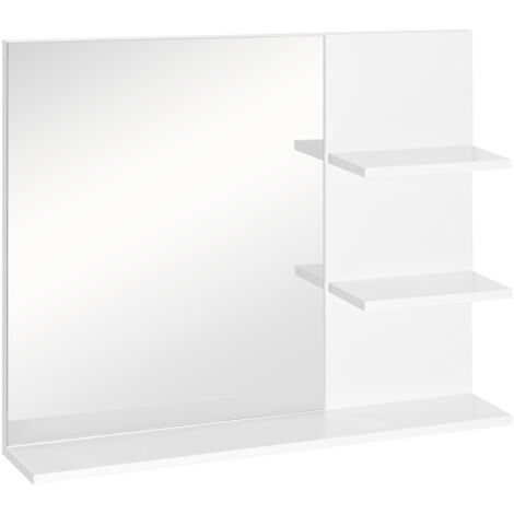 kleankin Mobiletto Pensile Bagno con Specchio e 3 Ripiani in MDF Bianco 60 x 10 x 48cm