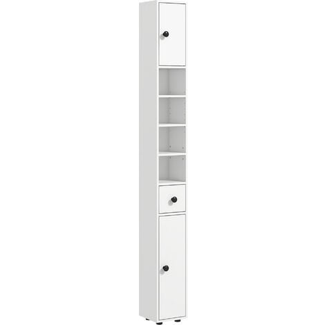 Kleankin mueble auxiliar baño moderno armario alto de baño con 1 cajón 5 estantes ajustables y 2 armarios carga 30 kg 20x20x180 cm