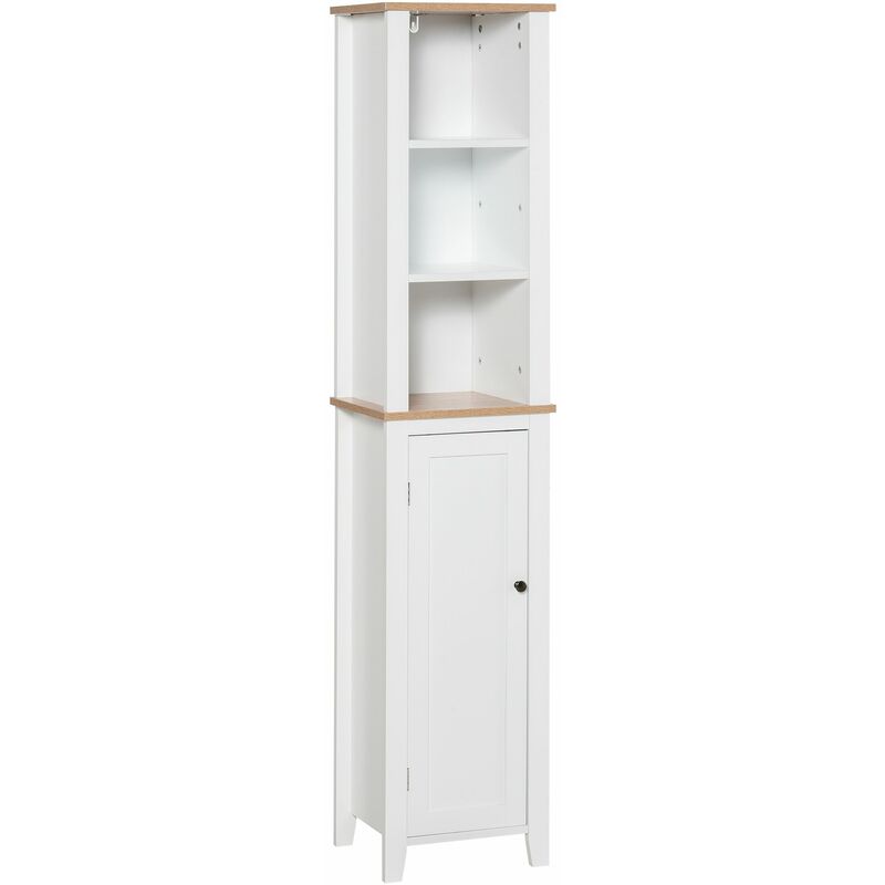 

Kleankin - Mueble Columna de Baño 3 Estantes Armario de Puerta Carga Máx. 40kg 35x30x170cm - Blanco