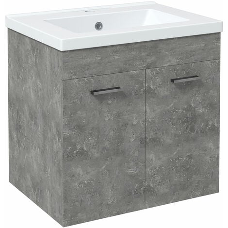 kleankin mueble de baño con lavabo cerámico armario bajo de lavabo de pared con 2 puertas y estante ajustable 60x45,5x60 cm gris