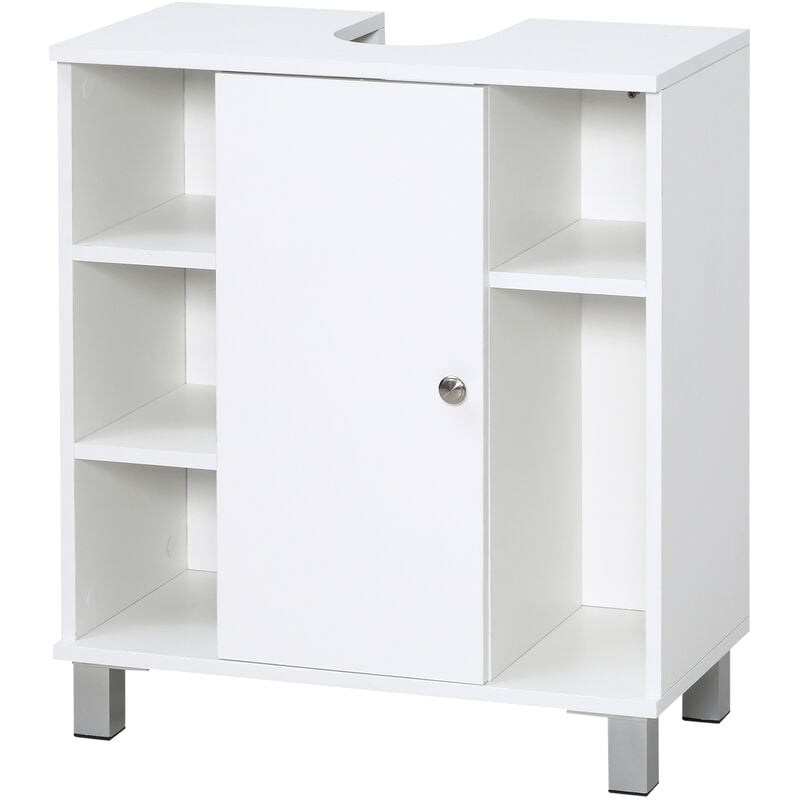 

Mueble para Debajo del Lavabo Armario Baño de Suelo de Madera con 5 Compartimentos Abiertos y 1 Puerta Diseño Compacto Moderno 60x30x68 cm - Blanco