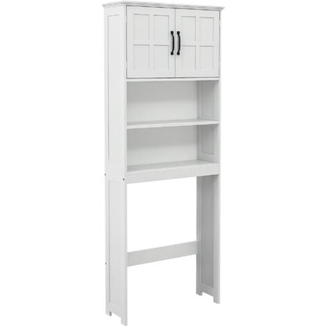 kleankin mueble sobre inodoro armario para lavadora con 2 puertas estantes abiertos y estante ajustable mueble para baño 66x23x178 cm blanco
