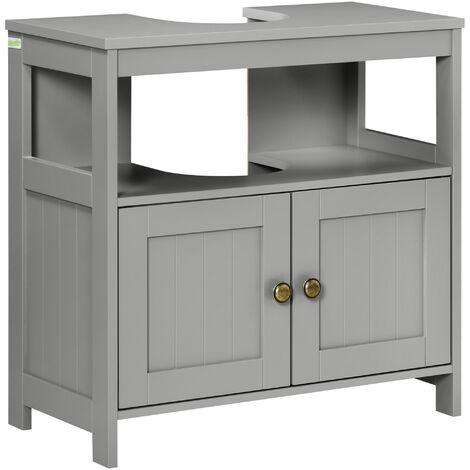 kleankin Pedestal Under Sink Cabinet w/ Doors, Bathroom Storage Organizer Unit Grey