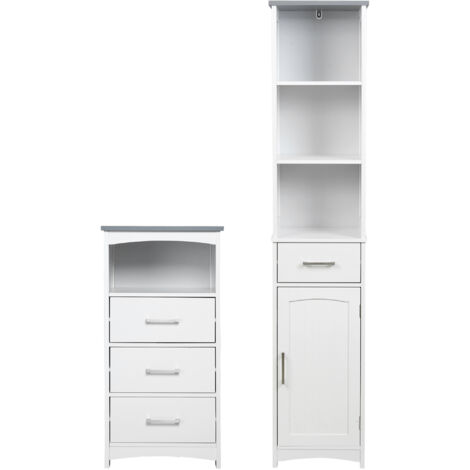 kleankin Set Mobiletto Bagno Armadietto in MDF con Cassetti e Ripiano Aperto