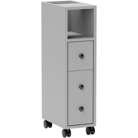 kleankin Slim Bathroom Storage with 2 Drawers, 2 Open and Wheels, Grey
