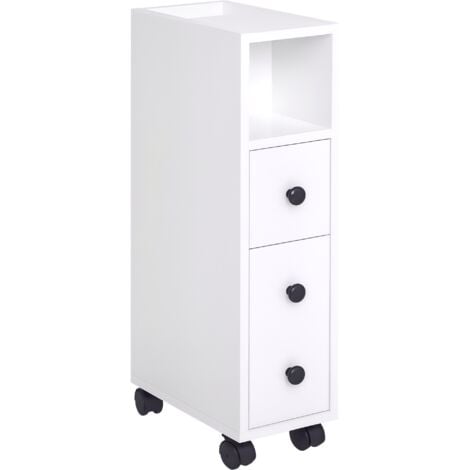 kleankin Slim Bathroom Storage with 2 Drawers, 2 Open and Wheels, White