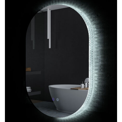 kleankin Specchio da Bagno LED in Vetro e Alluminio con Luminosità Regolabile