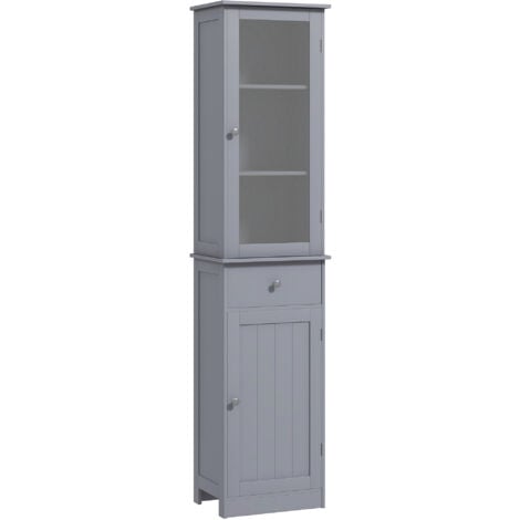 kleankin Storage Cabinet Organizer Tower with Shelves & Drawer Grey