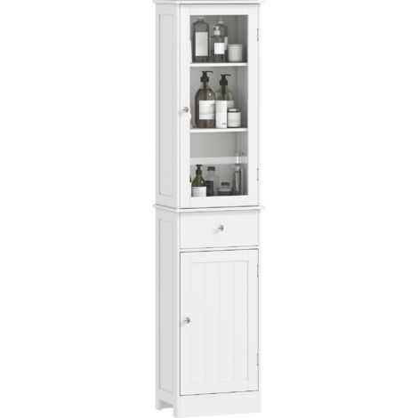 kleankin Storage Cabinet Organizer Tower with Shelves & Drawer White