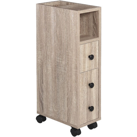 Kleankin – Support papier toilette 3 niveaux – Panneaux de particules aspect chêne clair – Sortie papier – Dimensions 18L x 30l x 68,5H cm