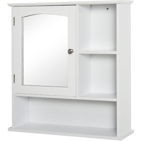 kleankin Wall Mounted Bathroom Mirror Glass Storage Cabinet Cupboard with Shelf