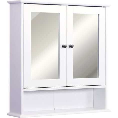 kleankin Wall-mounted Cabinet Mirror Door Bathroom Organiser Living Room White