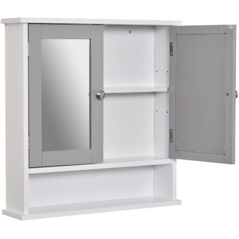 kleankin Wall Mounted Mirror Cabinet W/ Double Mirror Doors & Adjustable Shelf