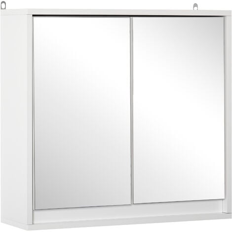 HOMCOM kleankin Wall Mounted Mirror Cabinet w/ Storage Shelf Bathroom Cupboard White