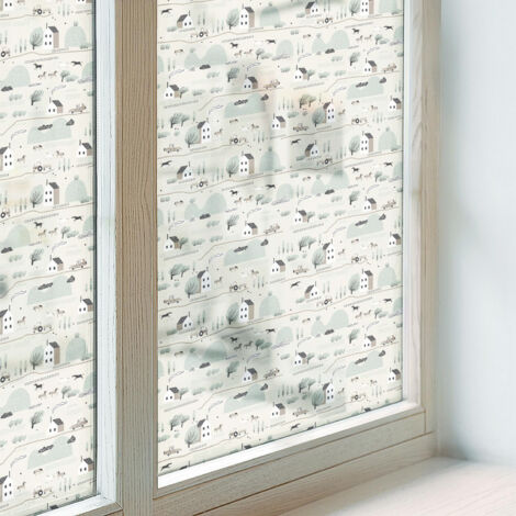 Klebefolie 200x146 cm Blickdicht Dekorativ Folie für Badezimmer Schlafzimmer Selbstklebend Sichtschutzfolie Fenster Milchglas Ein idyllisches Dorf