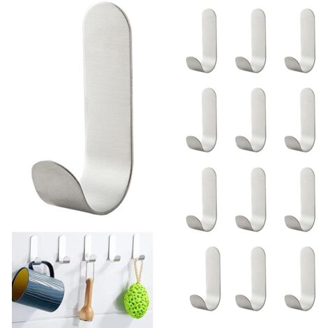 Klebender Wandhaken 12 Stück, Badezimmer-Handtuchhaken aus Edelstahl, ohne Bohren Klebehaken, wasserdichter selbstklebender Handtuchhalter für Badezimmer, Küche, Wohnzimmer und Büro
