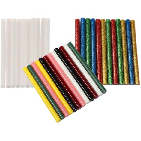 Klebestifte 32er Set transparent bunt Glitzer 7,2mm x 100mm Heißklebepistole Heißklebesticks