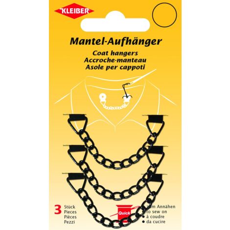 Kleiber Pendenti Cappotto Set di Tre grucce Appendiabiti in Metallo da Cucire, Colore: Nero, 10x1x0.5 cm, 3 unità