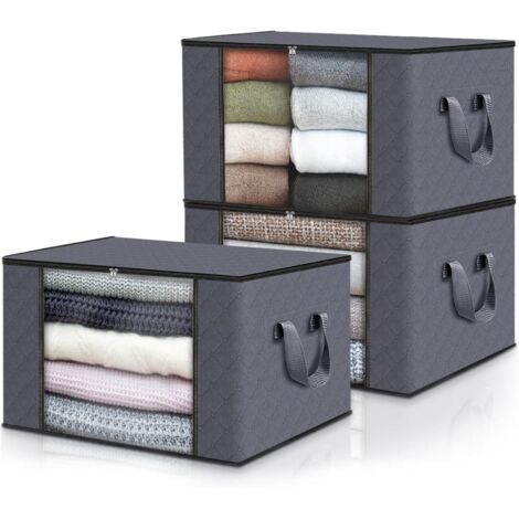 Kleideraufbewahrungstasche (3-teilig), Aufbewahrungstasche/Box für unter das Bett, faltbare Kiste, aus robustem Stoff, verstärkte Griffe (Dunkelgrau, 3er-Pack)